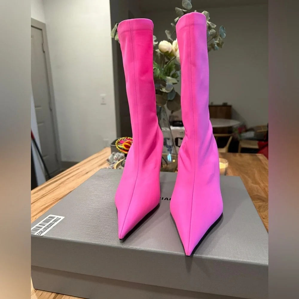 Balenciaga Knife Stretch Pointed Sock Bootie Heels Size 39 EU /9 US Fuchsia Pink - Picture 2 of 6